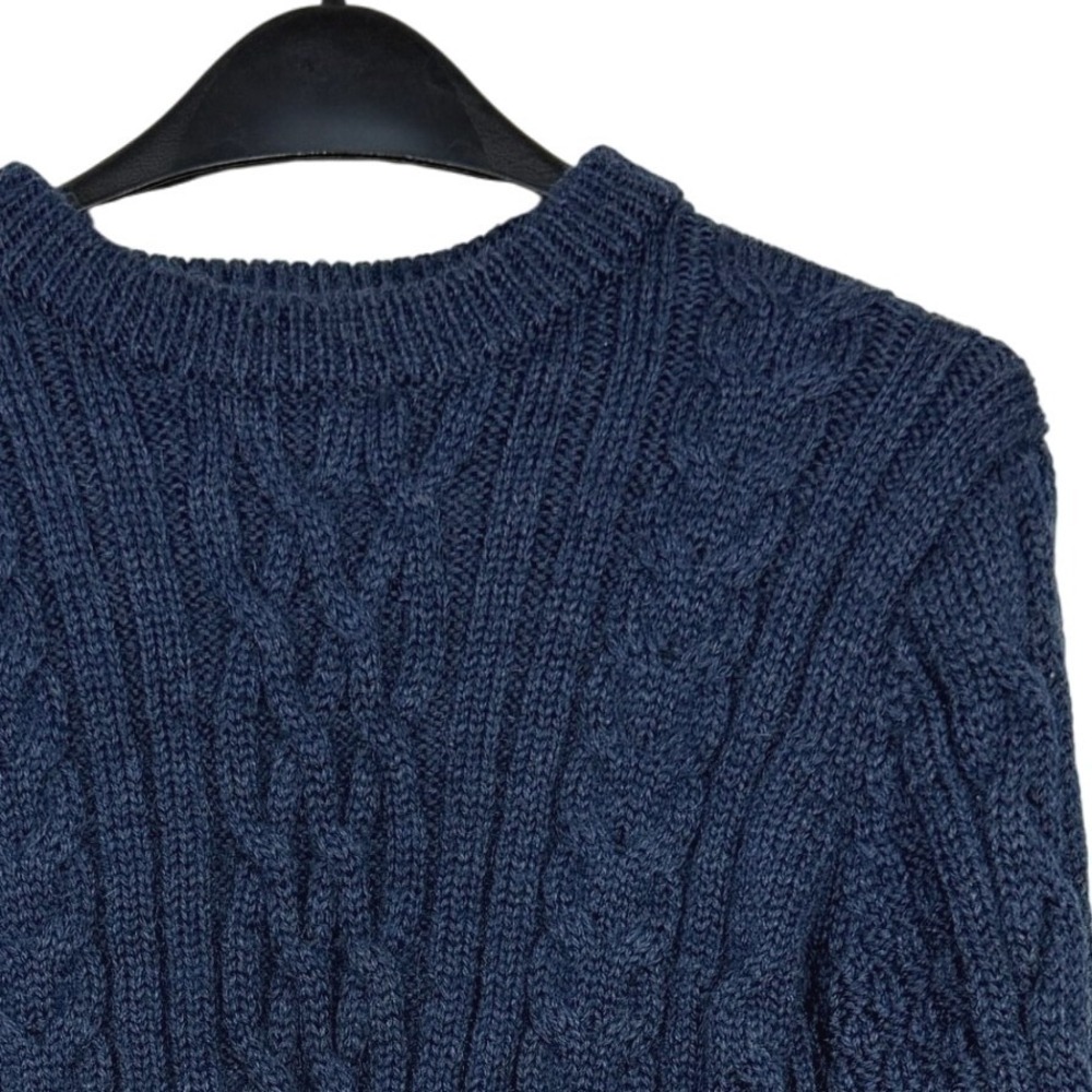WoolOvers Cable Knit Sweater 100% WOOL Womens Medium Navy Blue Crew Neck